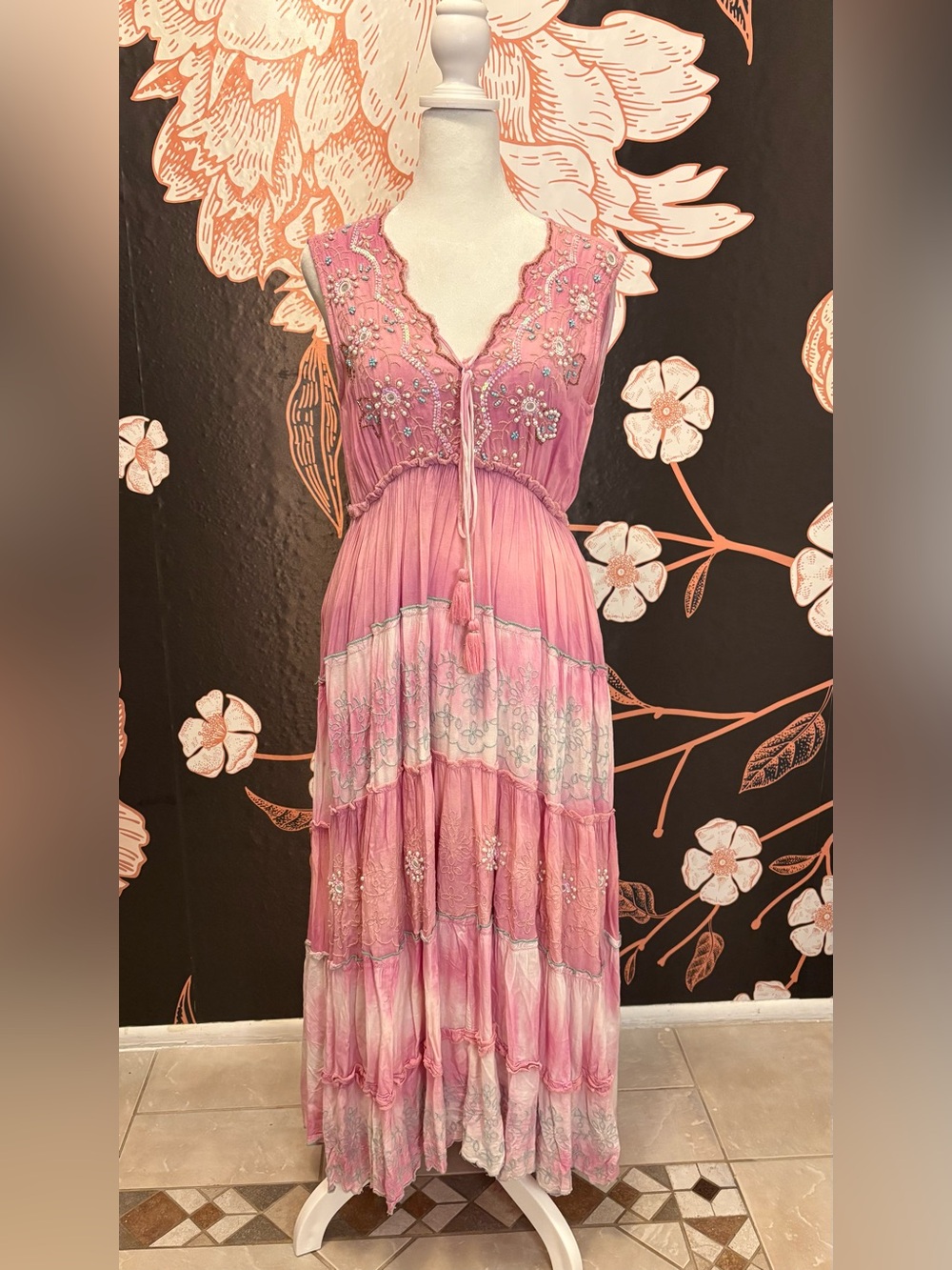 NWT Papa Pia Luxe Pink Embellished Maxi Dress | One Size - Picture 4 of 15